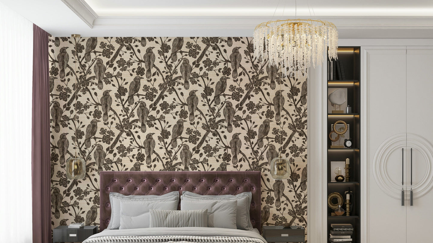 Blossom & Crow charcoal wallpaper