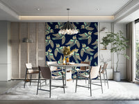 Birds Flying Higher in Mint Beige Midnight Blue Wallpaper with graceful birds.

