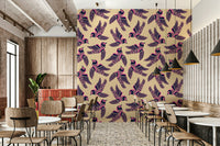 Birds soaring in vibrant fuchsia pink and midnight blue wallpaper design.

