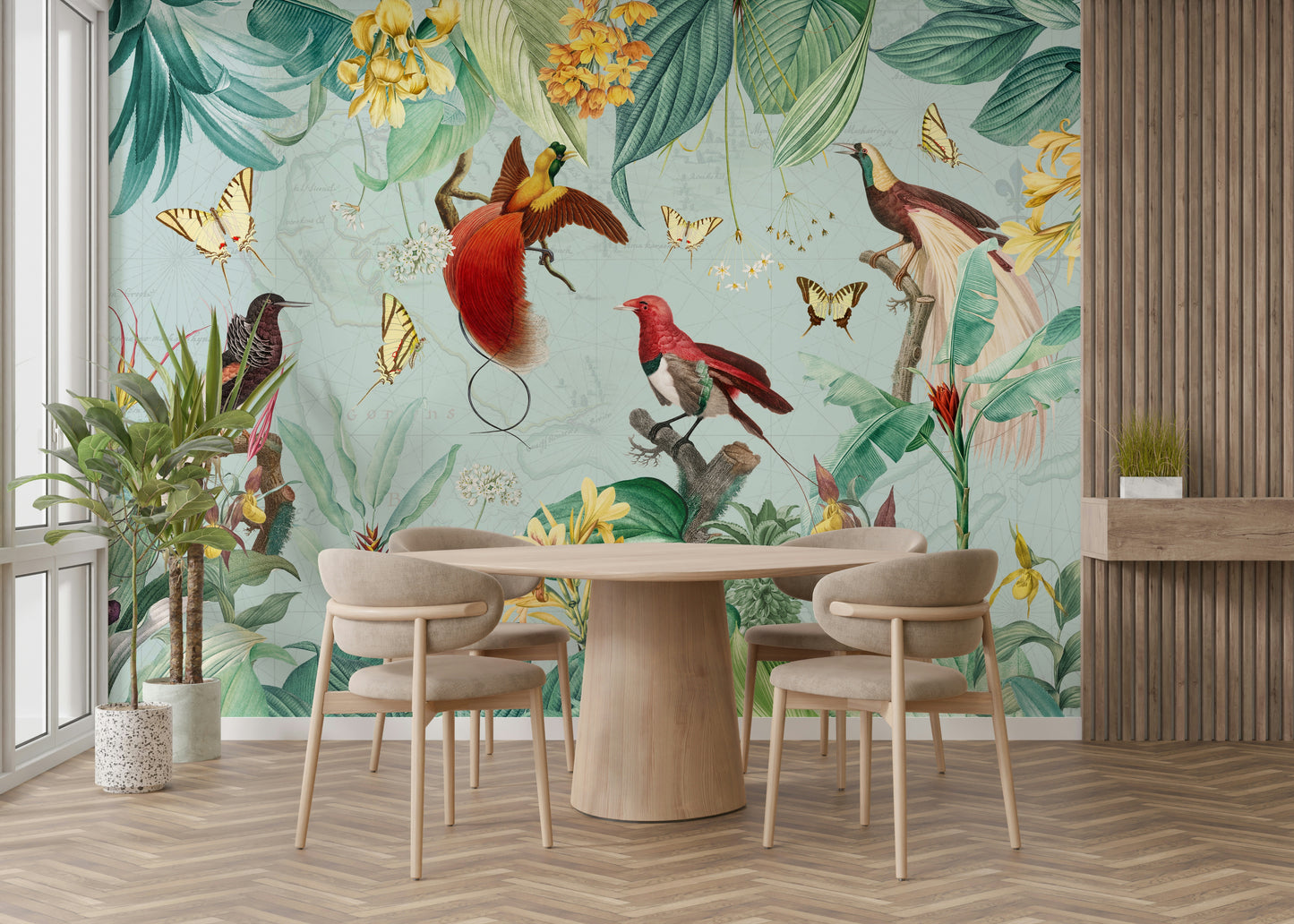 Hand-painted tropical wallpaper design

