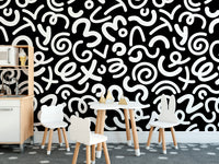 Monochrome squiggle pattern wallpaper for modern feature wall