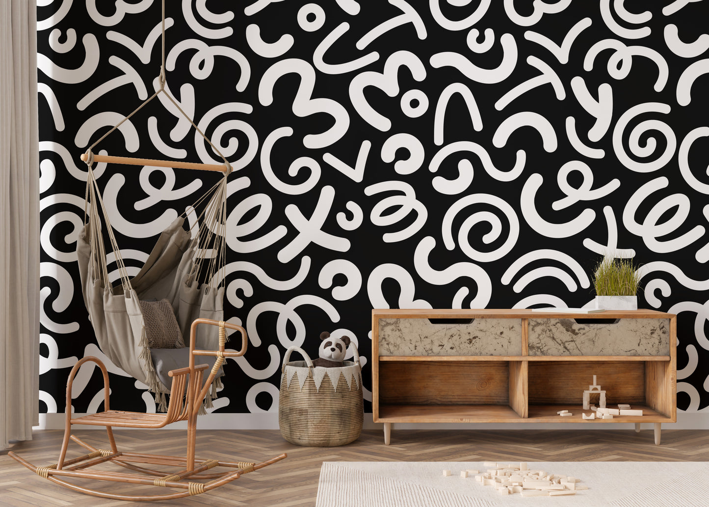 Abstract line art wallpaper with playful scribble pattern