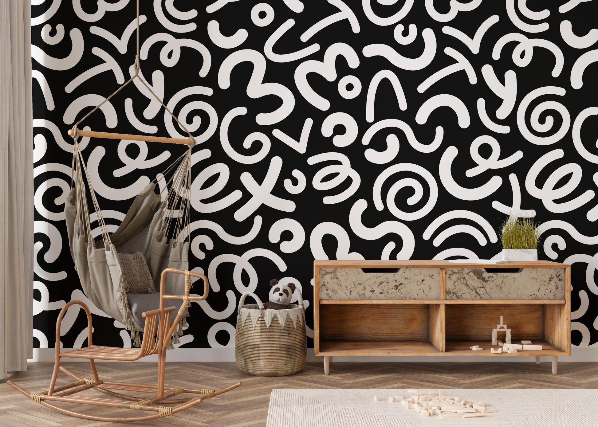 Abstract line art wallpaper with playful scribble pattern