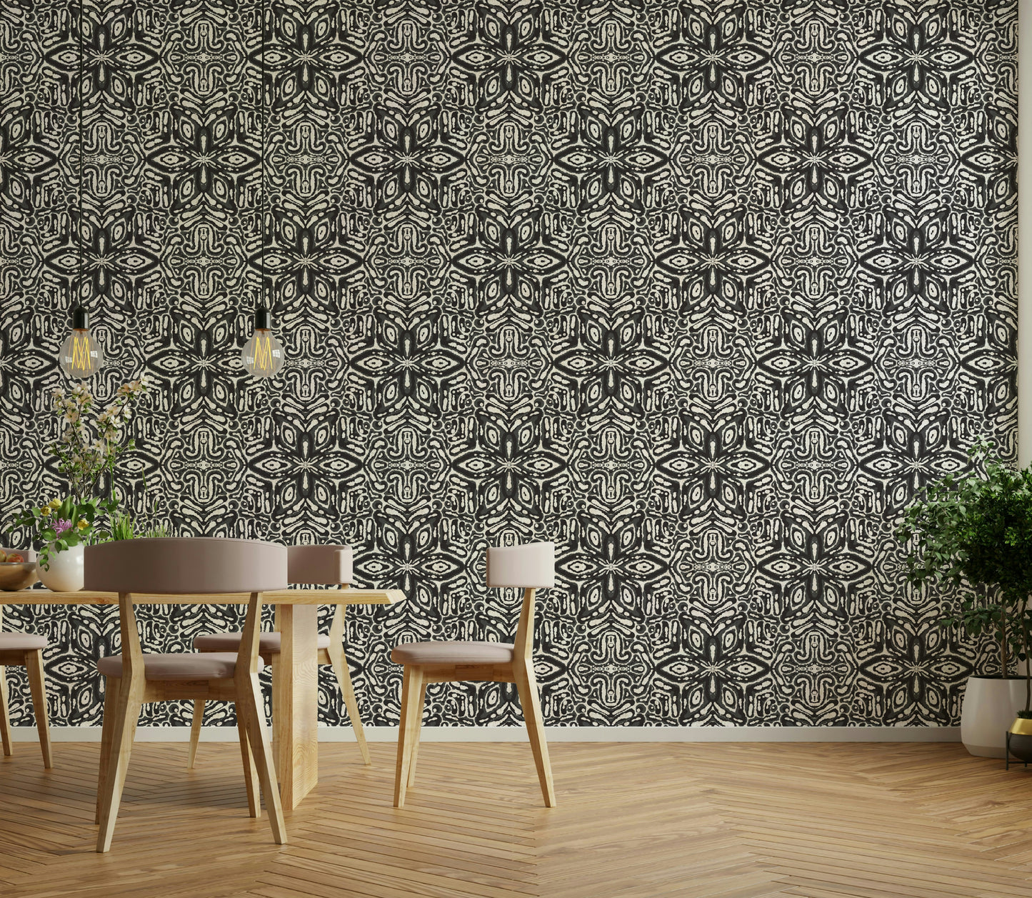 Batik-style geometric wall mural


