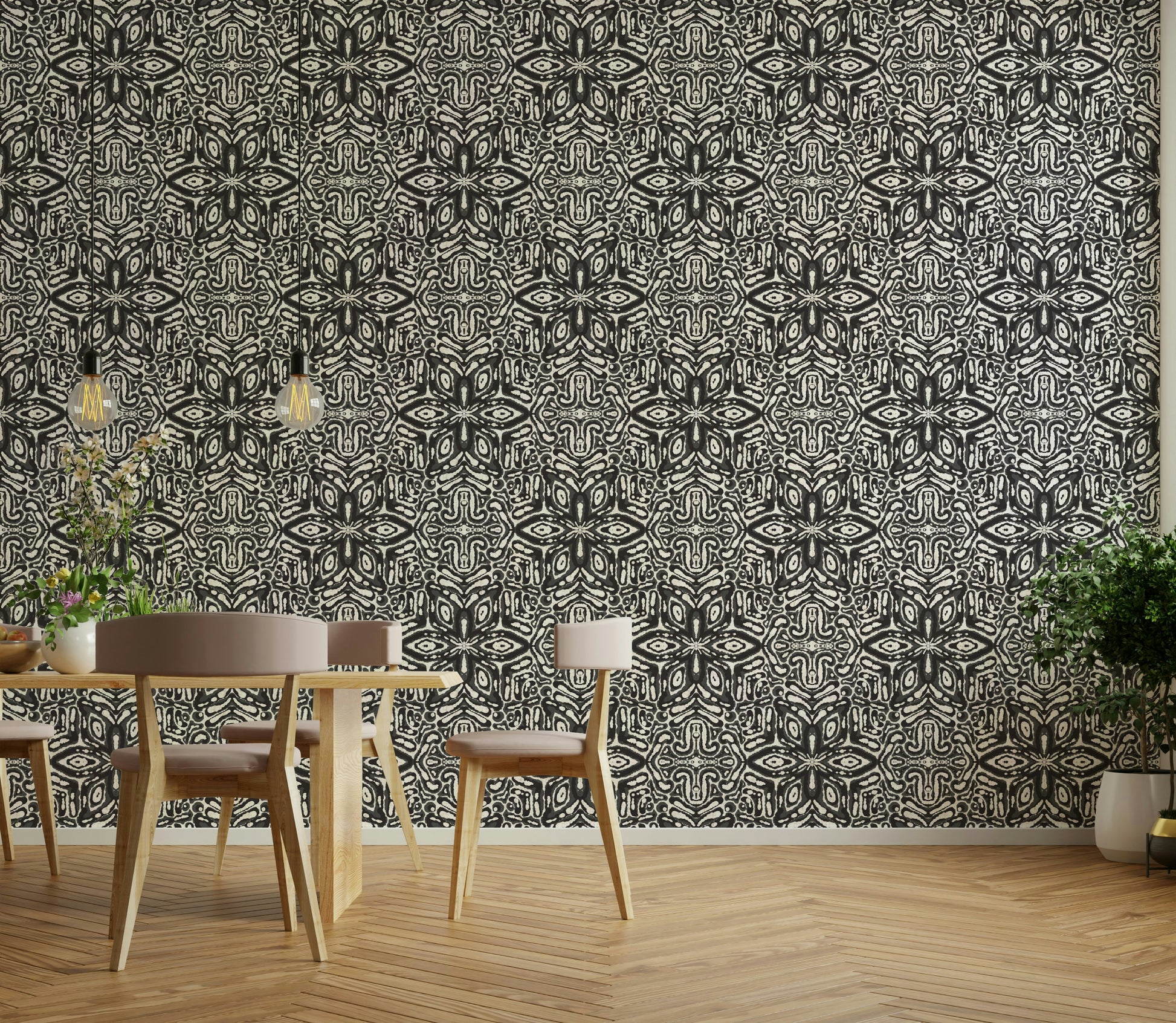 Batik-style geometric wall mural


