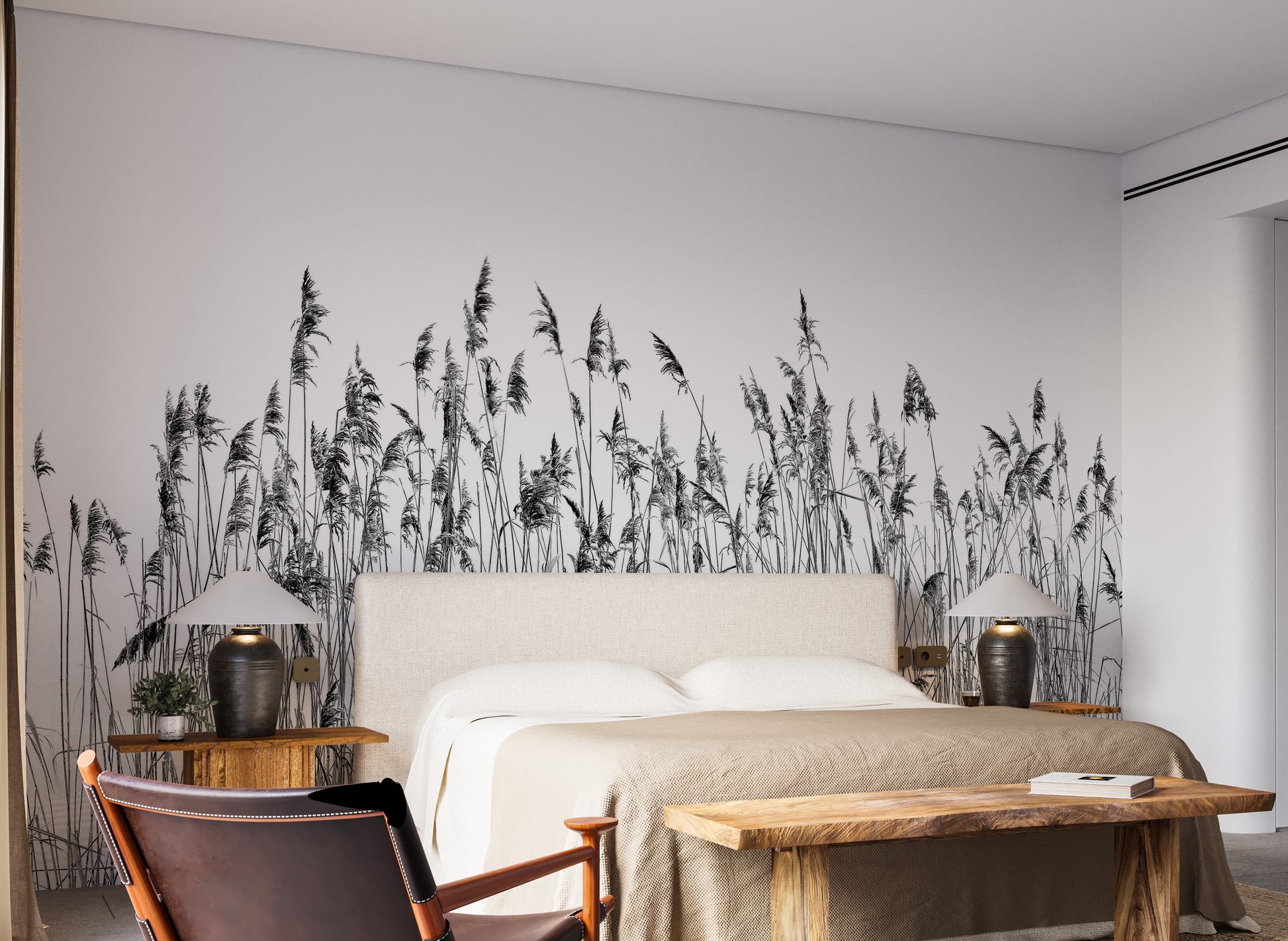 Minimalist black and white canebrake wallpaper for walls