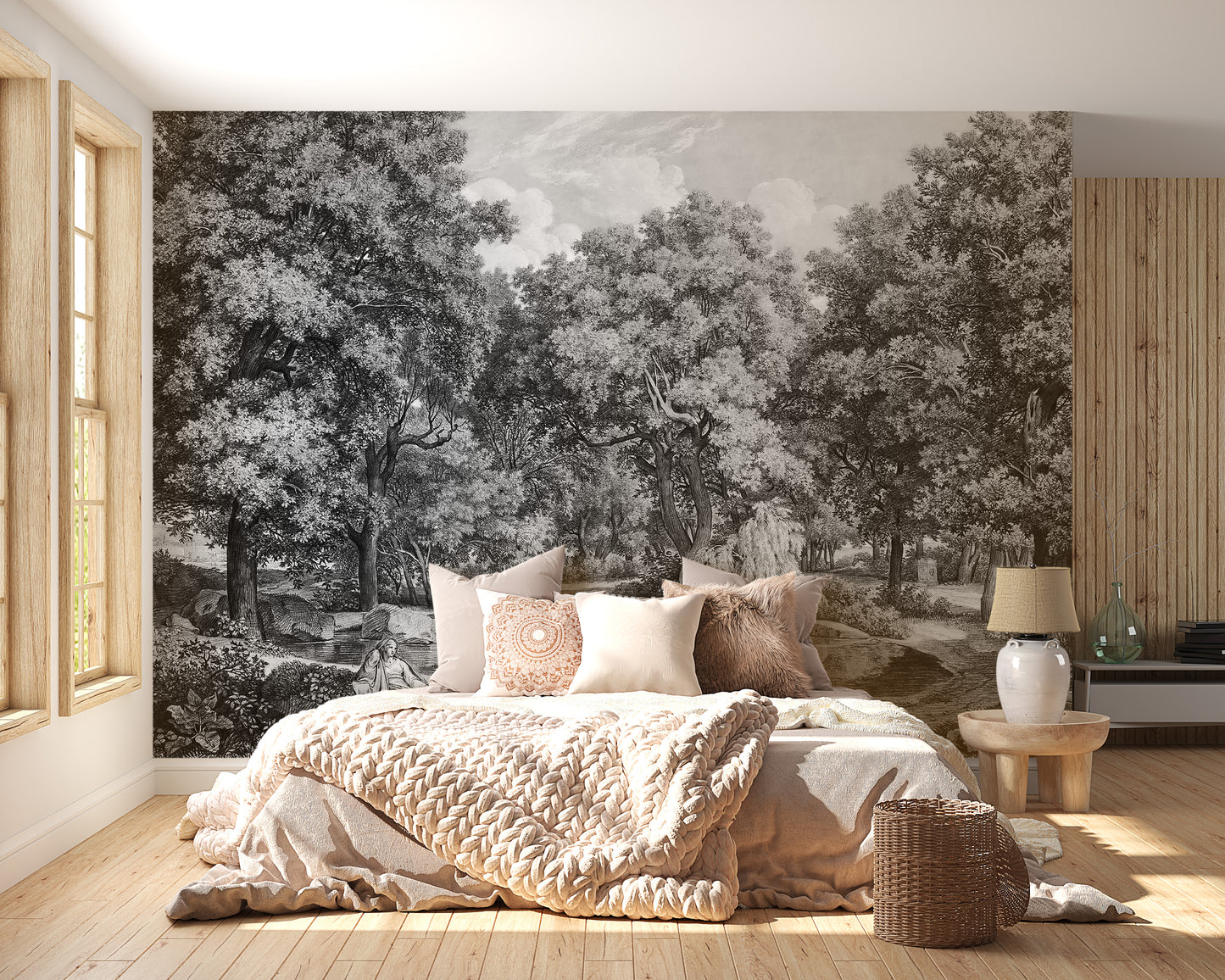 Black and White Lakeside Talk Wallpaper Mural - Giffywalls