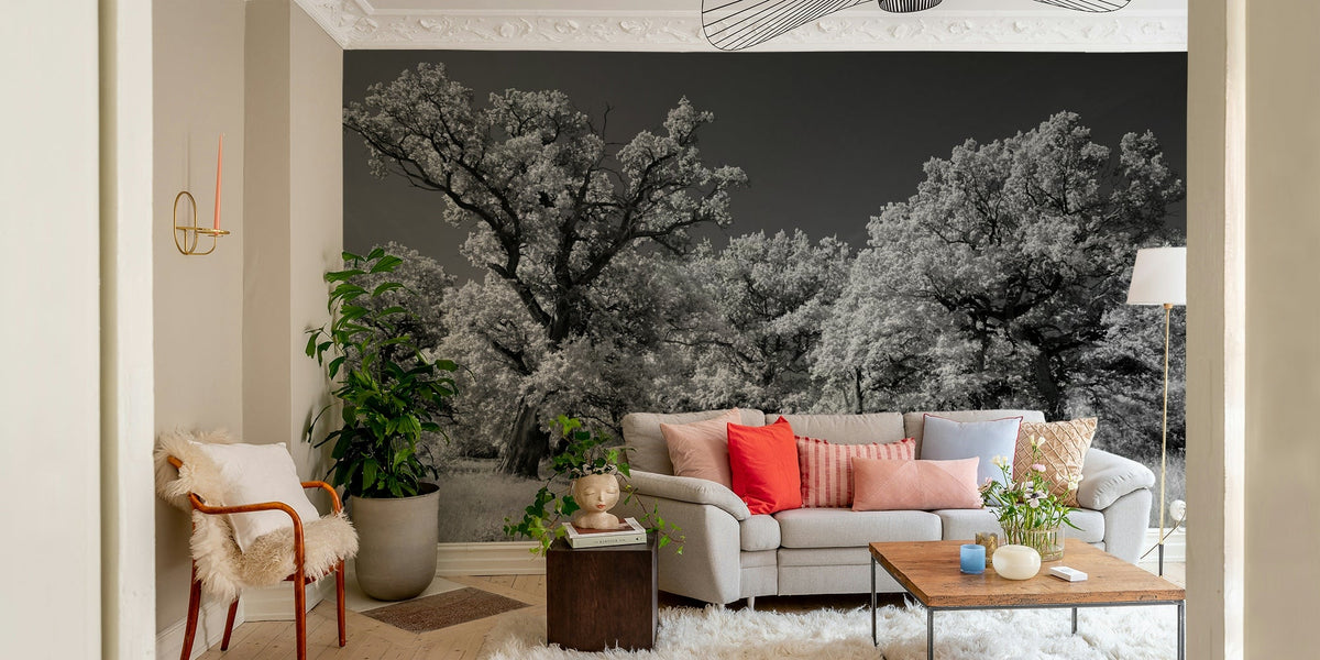 Black and white tree mural wallpaper
