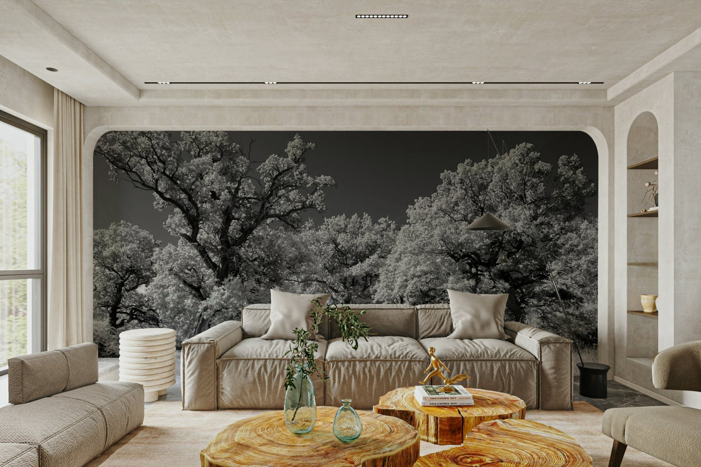 Grayscale landscape mural wallpaper
