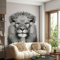 Grayscale lion head wall mural

