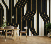 Luxury black and white lines mural creating a modern atmosphere

