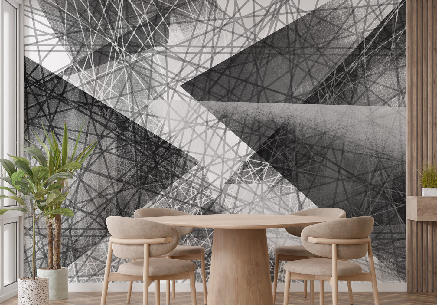 Bold black and white geometric art wallpaper
