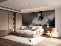 Modern coastal decor with black and white wallpaper