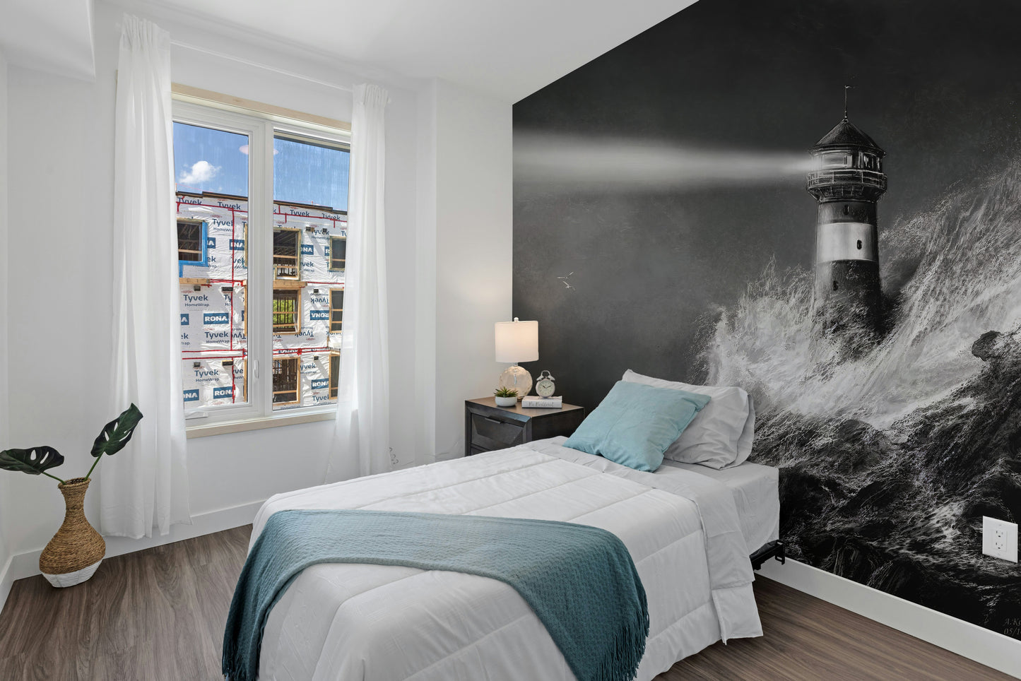 Removable black and white peel and stick wallpaper