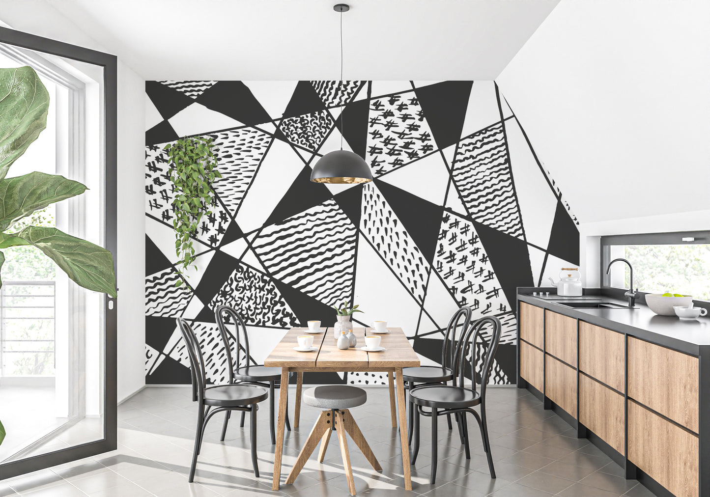 Black and white stroke line Wallpaper Mural - Giffywalls