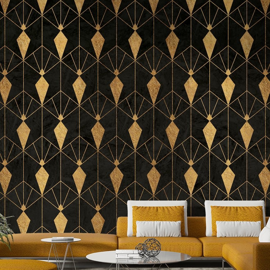 Luxurious black and gold Art Deco wallpaper creating sophistication

