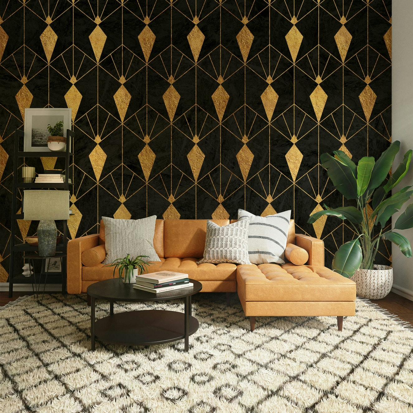 Luxurious black and gold Art Deco design for a dramatic mural

