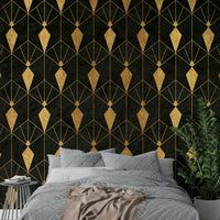 Black Art Deco Night mural with intricate geometric patterns


