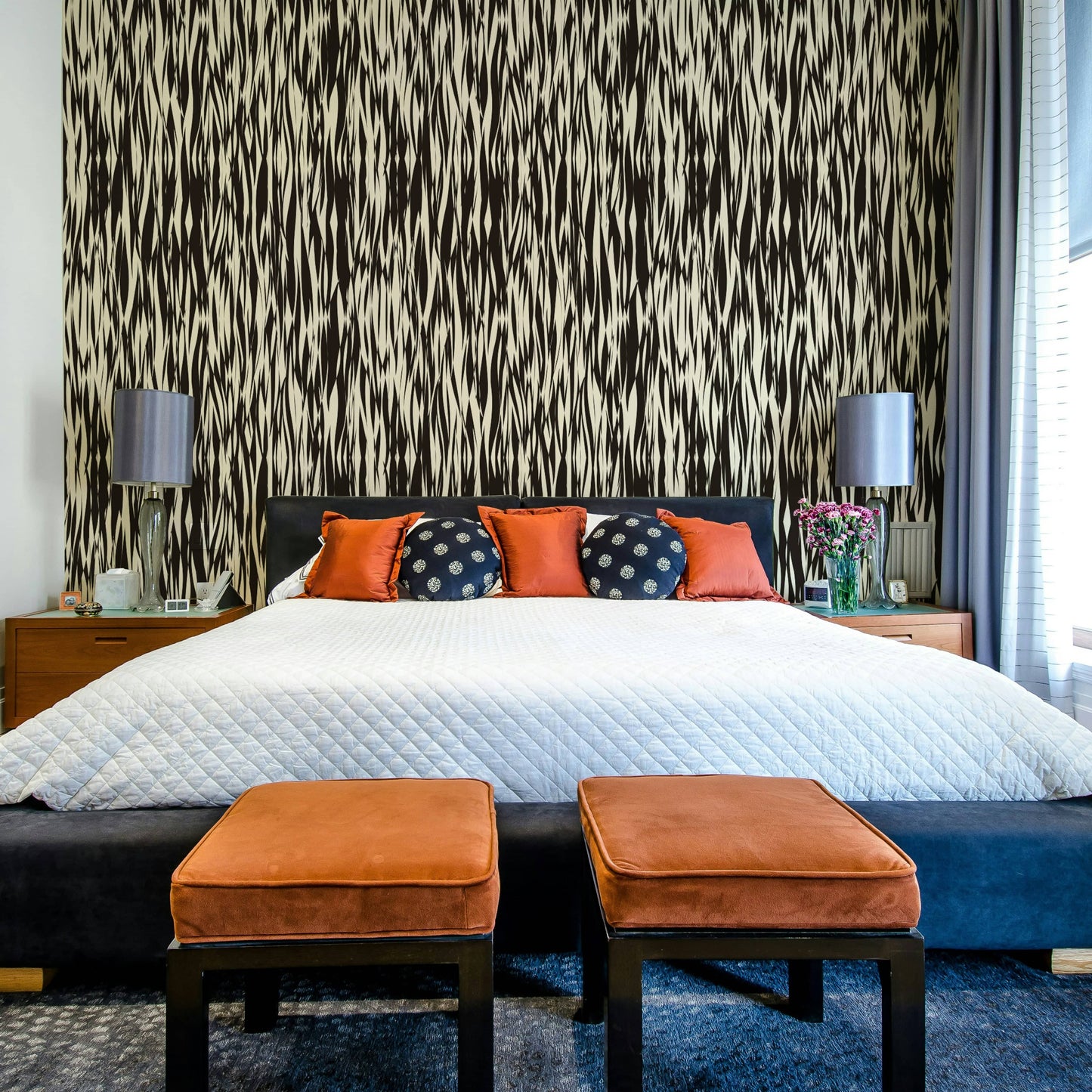 A dining area with a unique and serene design

