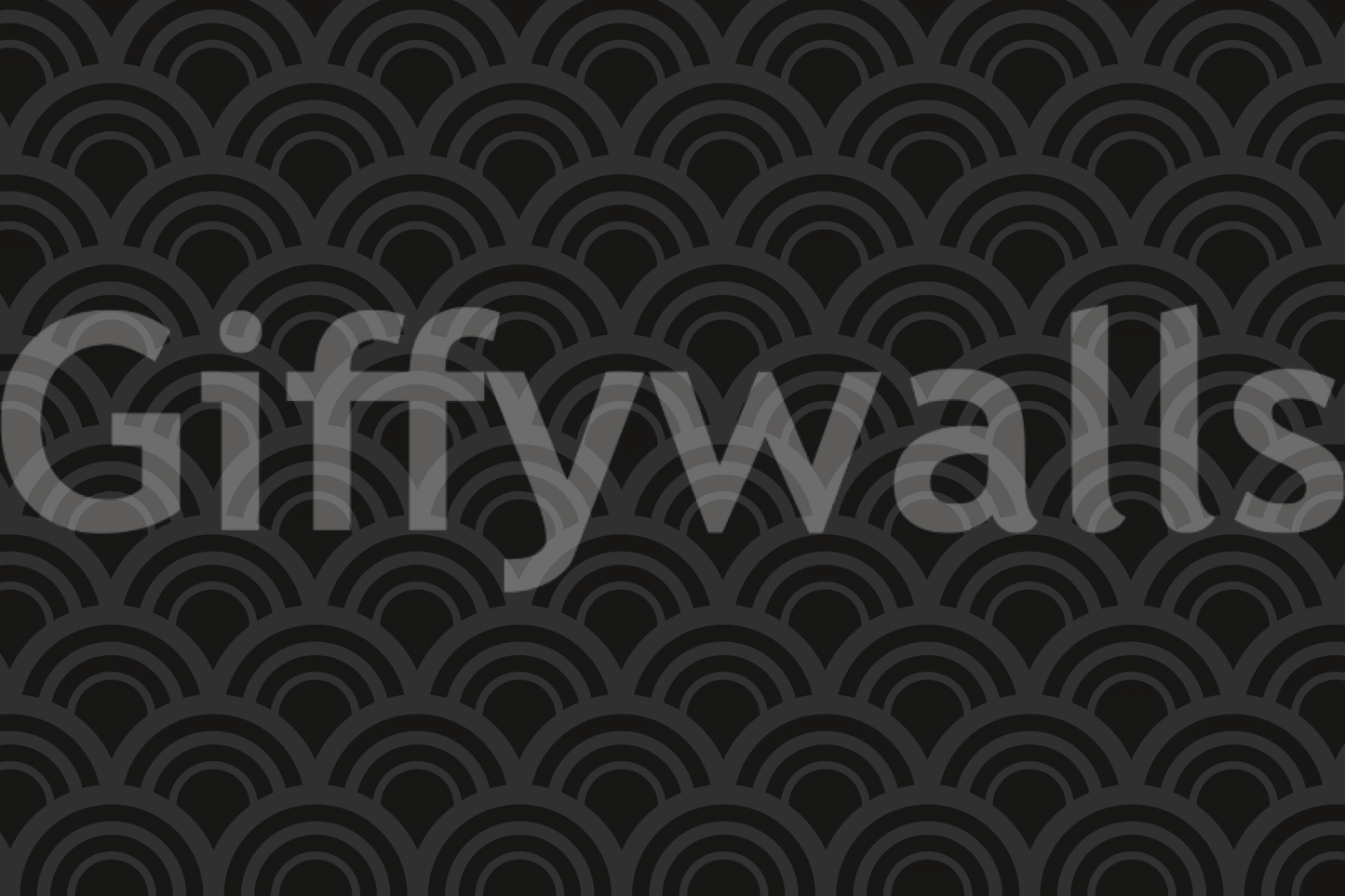 Black Charcoal Waves wallpaper mural shown as a full-wall mural of dark charcoal overlapping fish-scale wave arcs