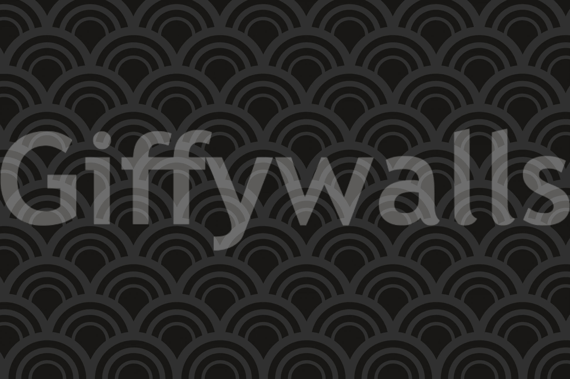 Black Charcoal Waves wallpaper mural shown as a full-wall mural of dark charcoal overlapping fish-scale wave arcs