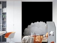 A calming dark cloud design wallpaper mural that defines a space.

