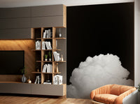 A peaceful moody sky mural on decorative wallpaper.

