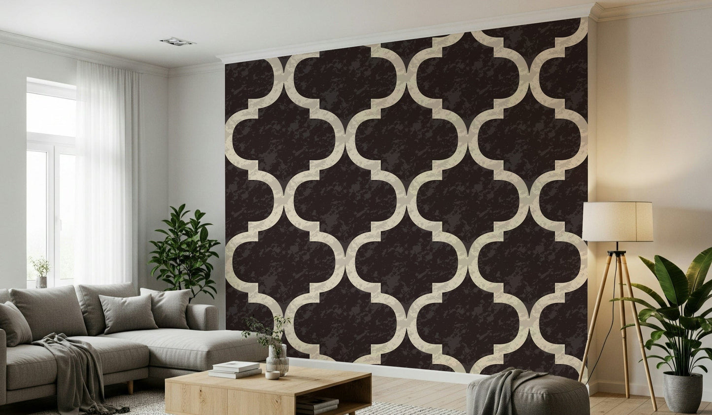 Moroccan Ogee Black Cocoa wallpaper for walls stylish foyer.