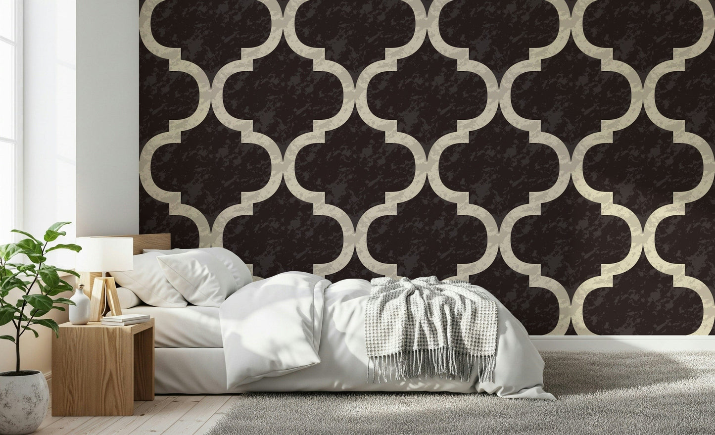 Ornate Arabesque cocoa mural for sophisticated interior design styles.