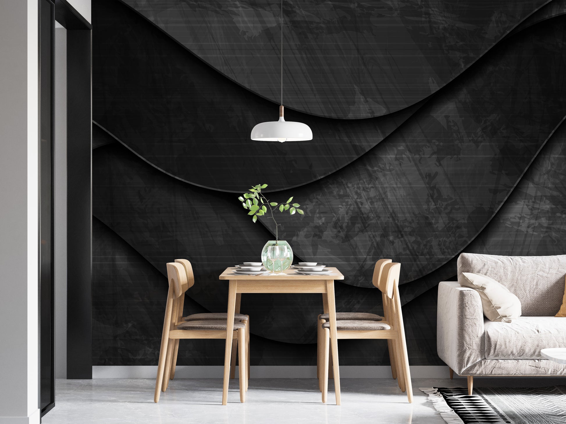 Black Grunge 3D Waves Corporate Wallpaper Mural - Giffywalls