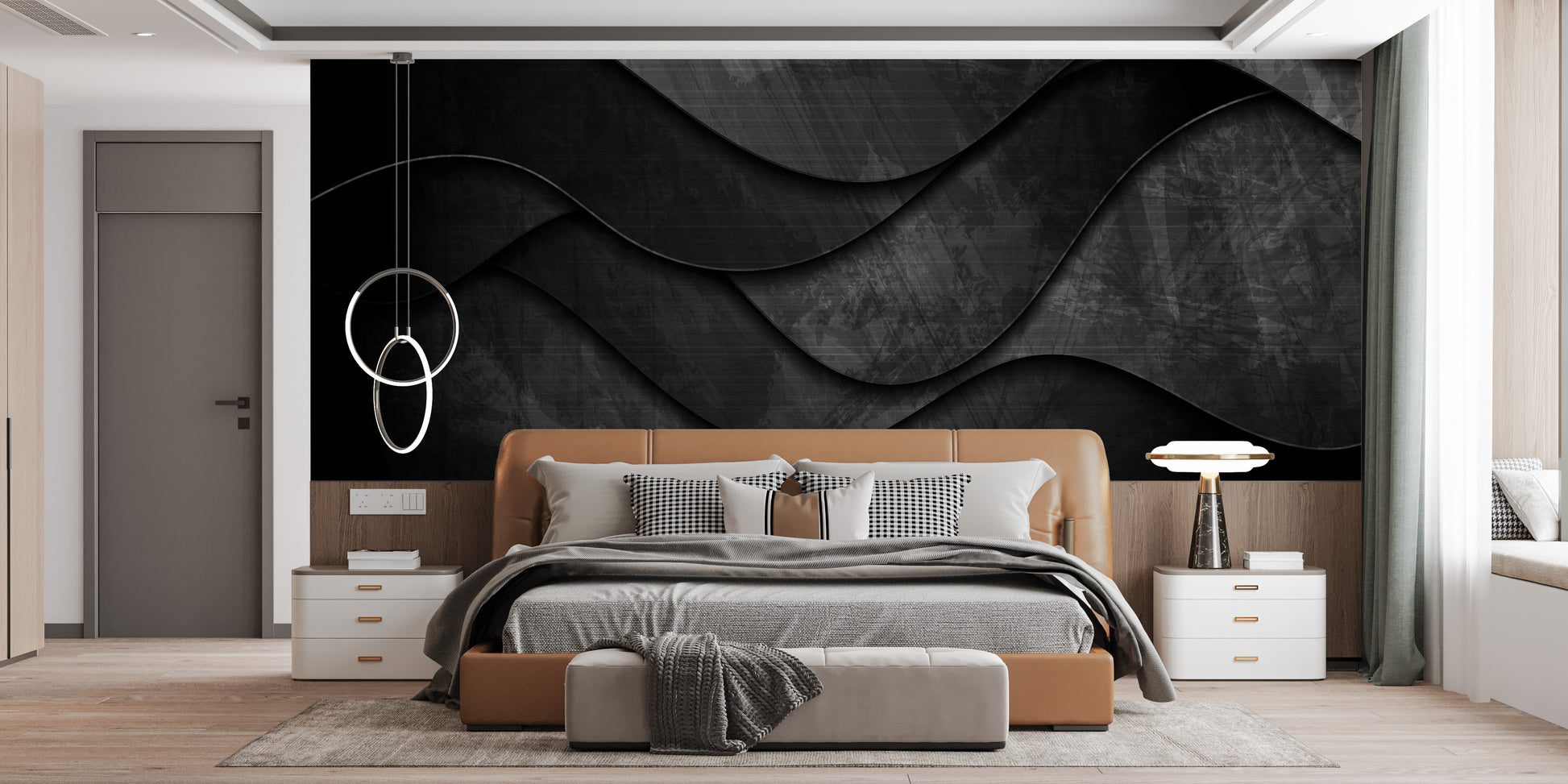 Dynamic 3D black grunge wallpaper design.
