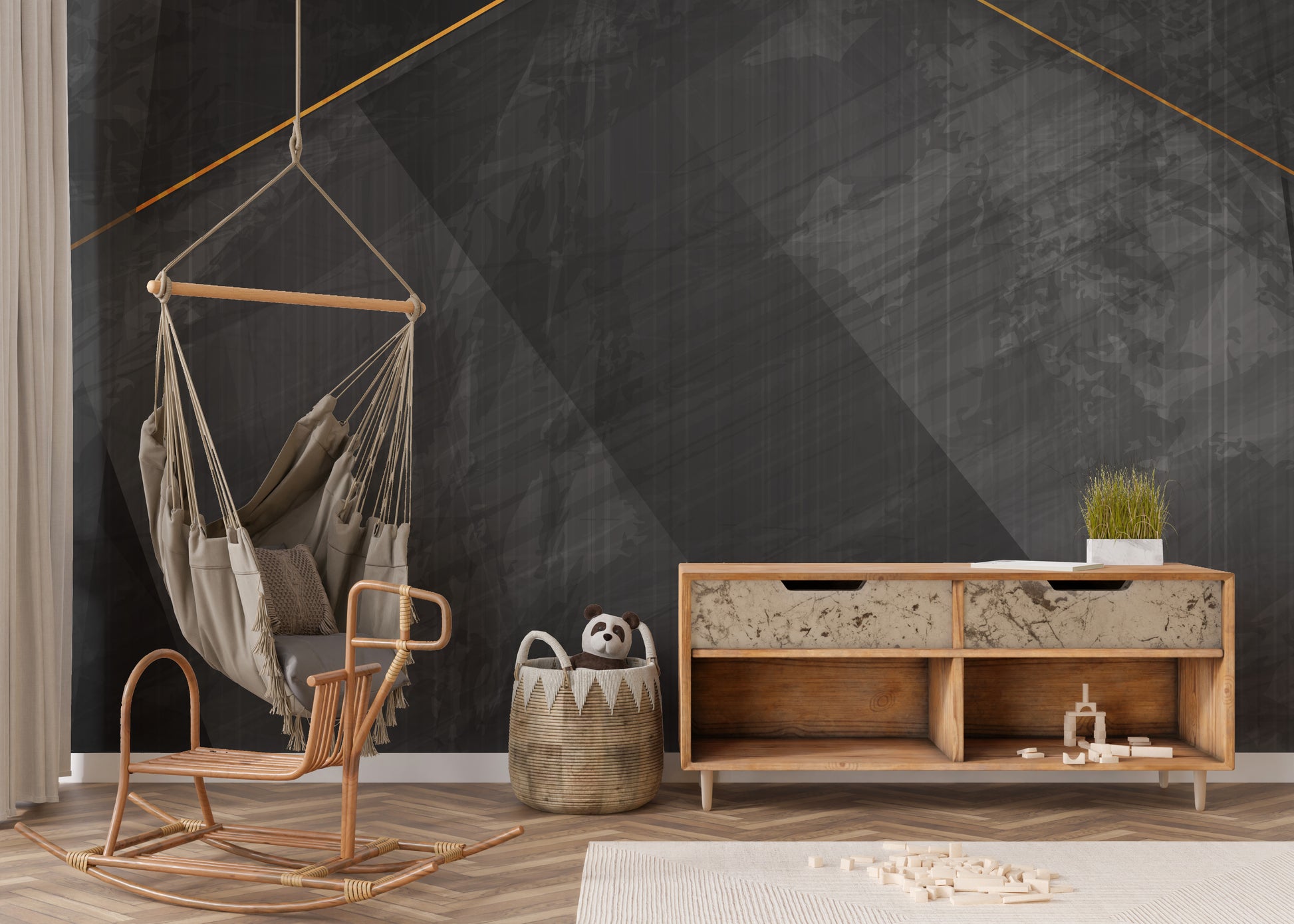 Black Grunge Gold Line Wallpaper Murals - Giffywalls