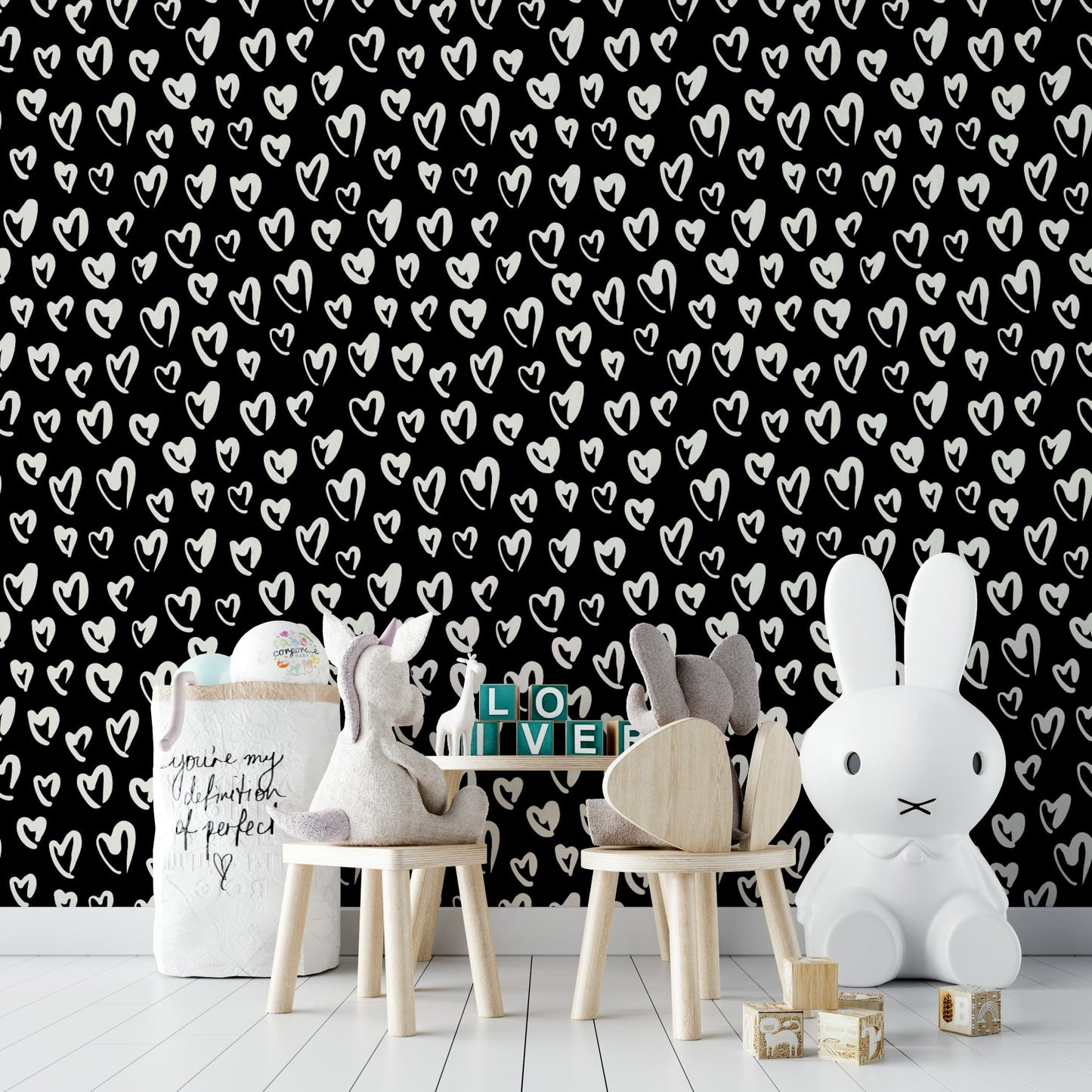 Fluffy Hearts playful mural wallpaper

