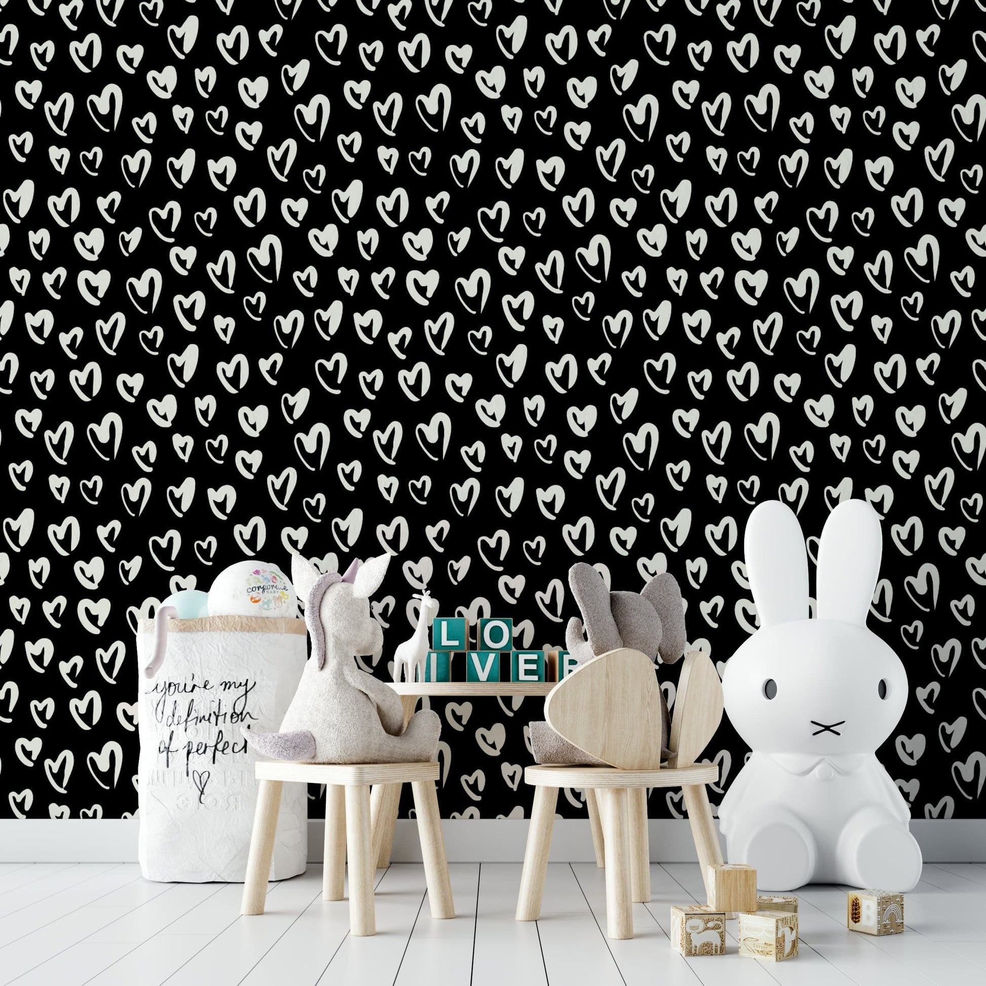 Fluffy Hearts playful mural wallpaper

