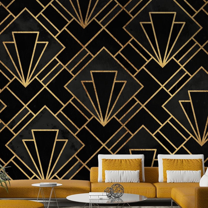 Intricate Art Deco mosaic wall mural for modern interiors.

