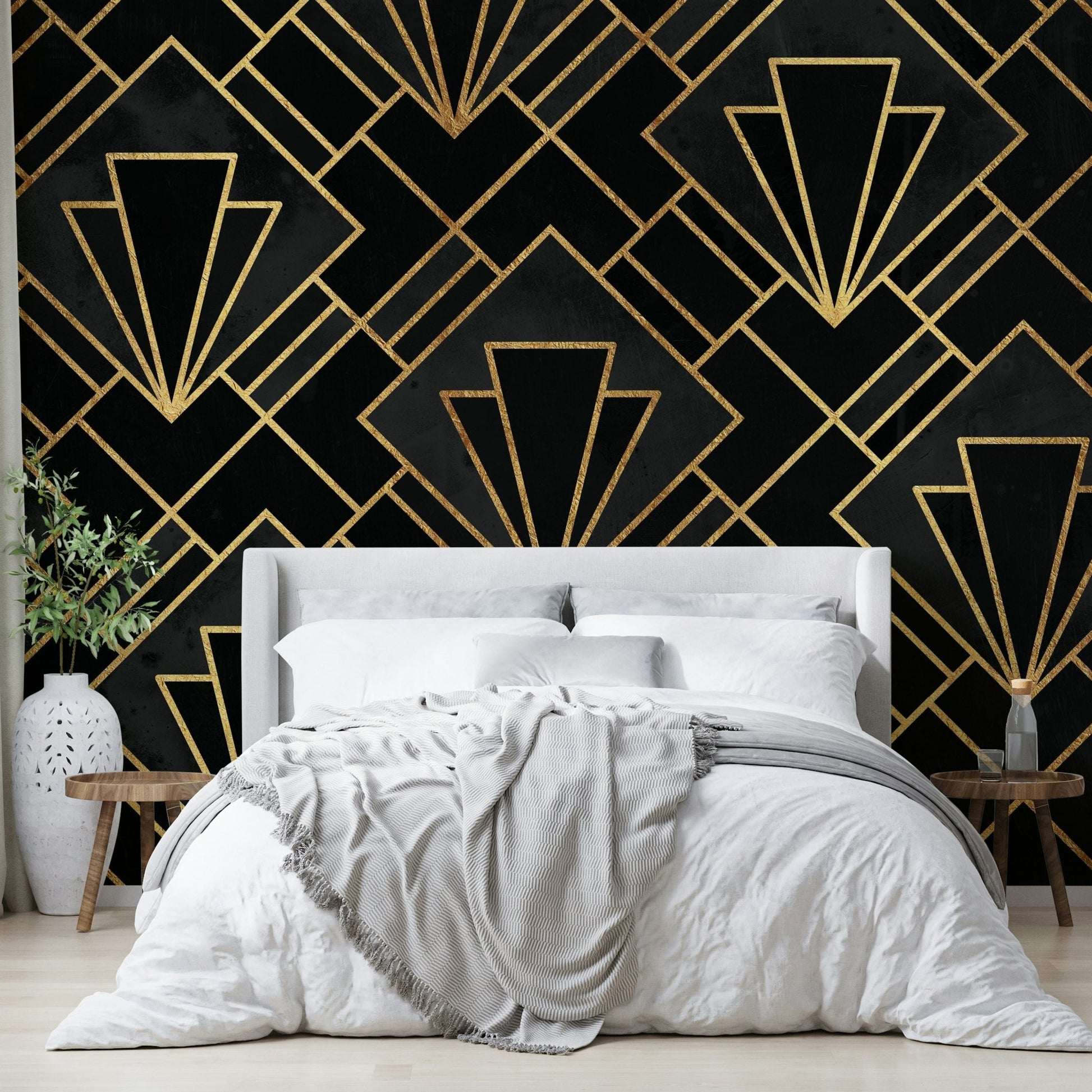 Vintage-inspired Art Deco geometric mural for home decor.

