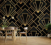 Black Night Art Deco Mosaic Wall Mural with geometric design.

