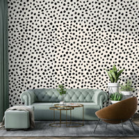 An interior with a fun and artistic accent wall

