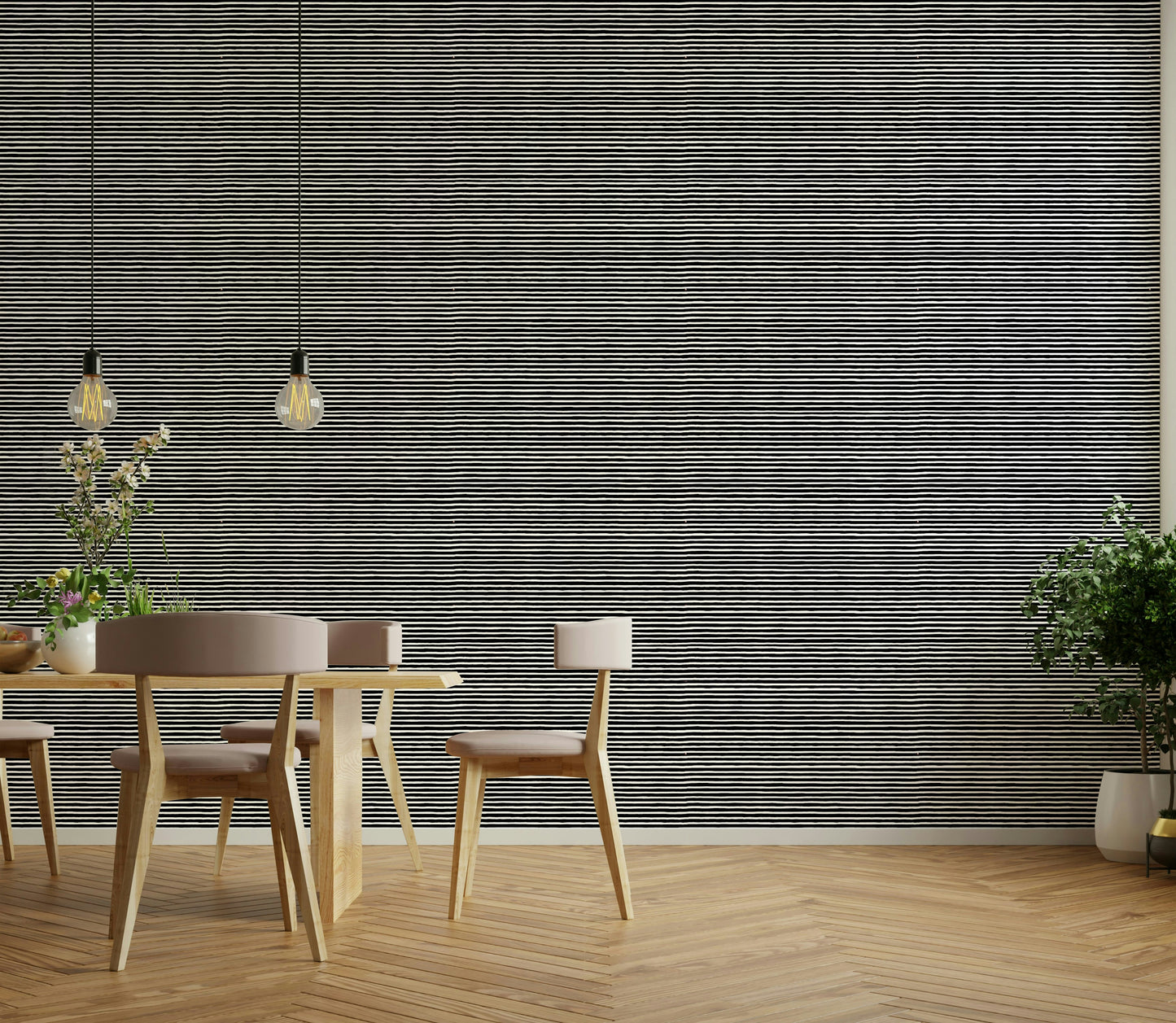 Black and grey stripe wallpaper in a linear style

