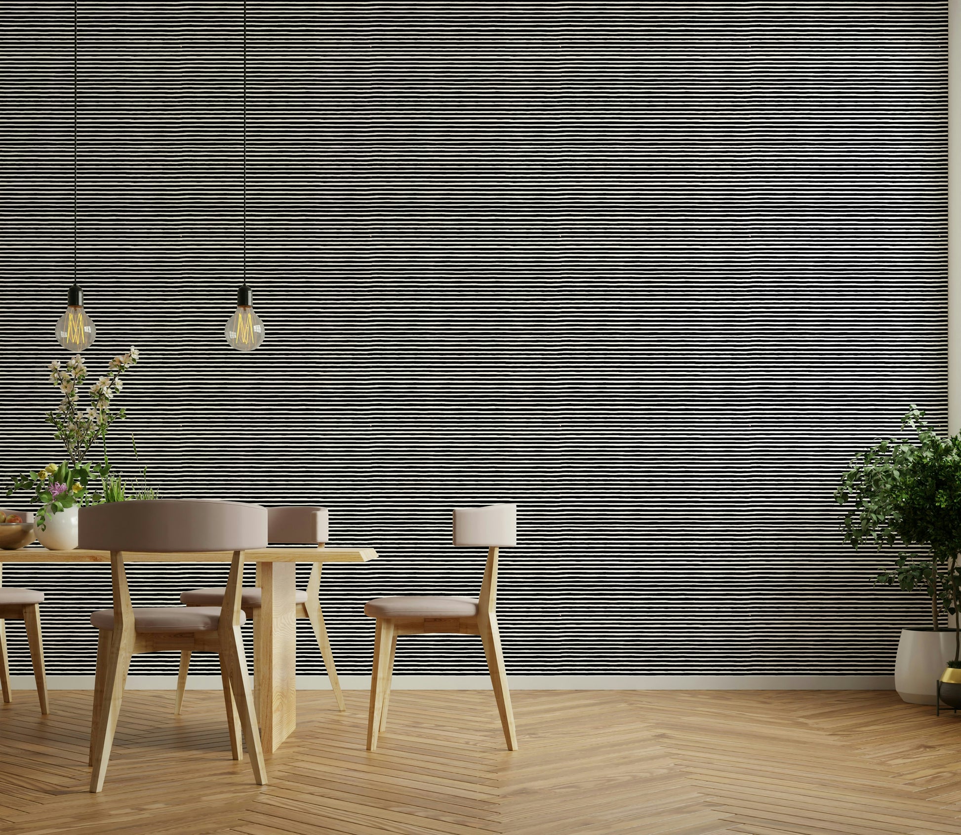 Black and grey stripe wallpaper in a linear style

