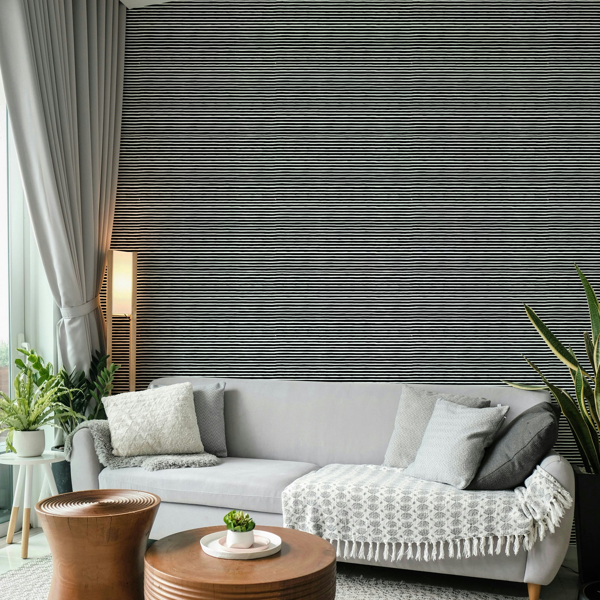 Modern wallpaper with bold black stripes

