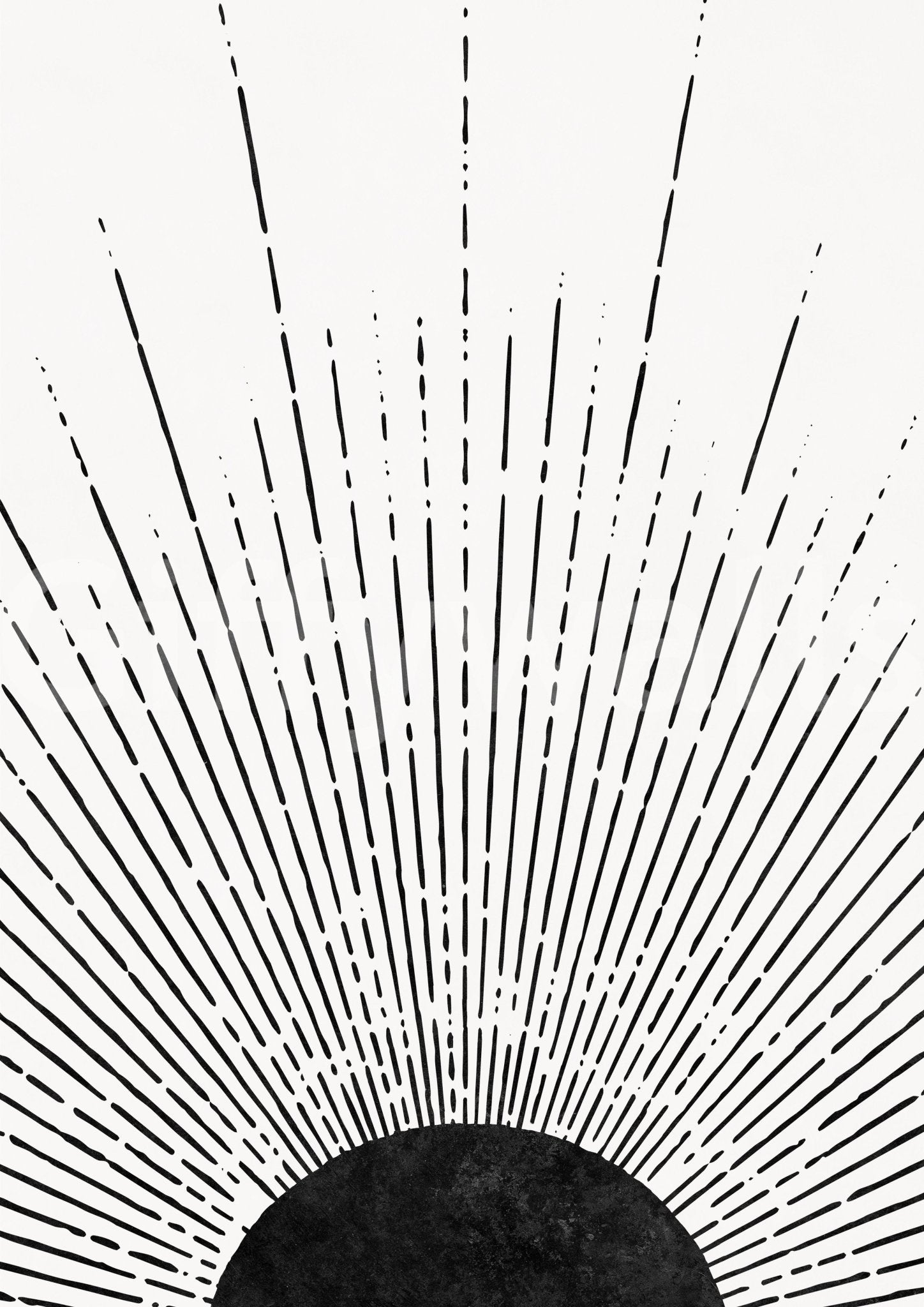 Black and white sun rays mural for a sleek, modern aesthetic.

