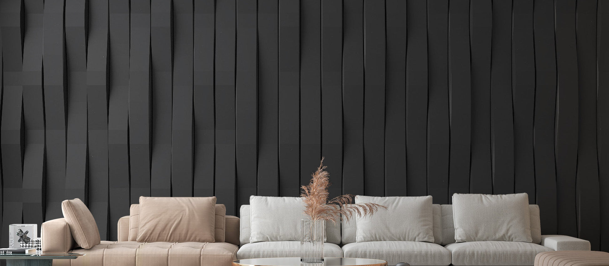 Black tiled mural for a bold and stylish wall aesthetic
