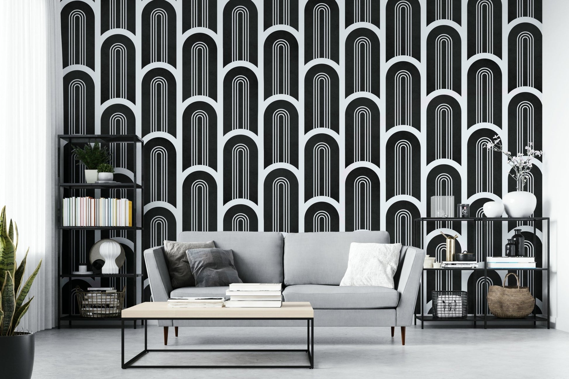 Classic black and white arches wallpaper

