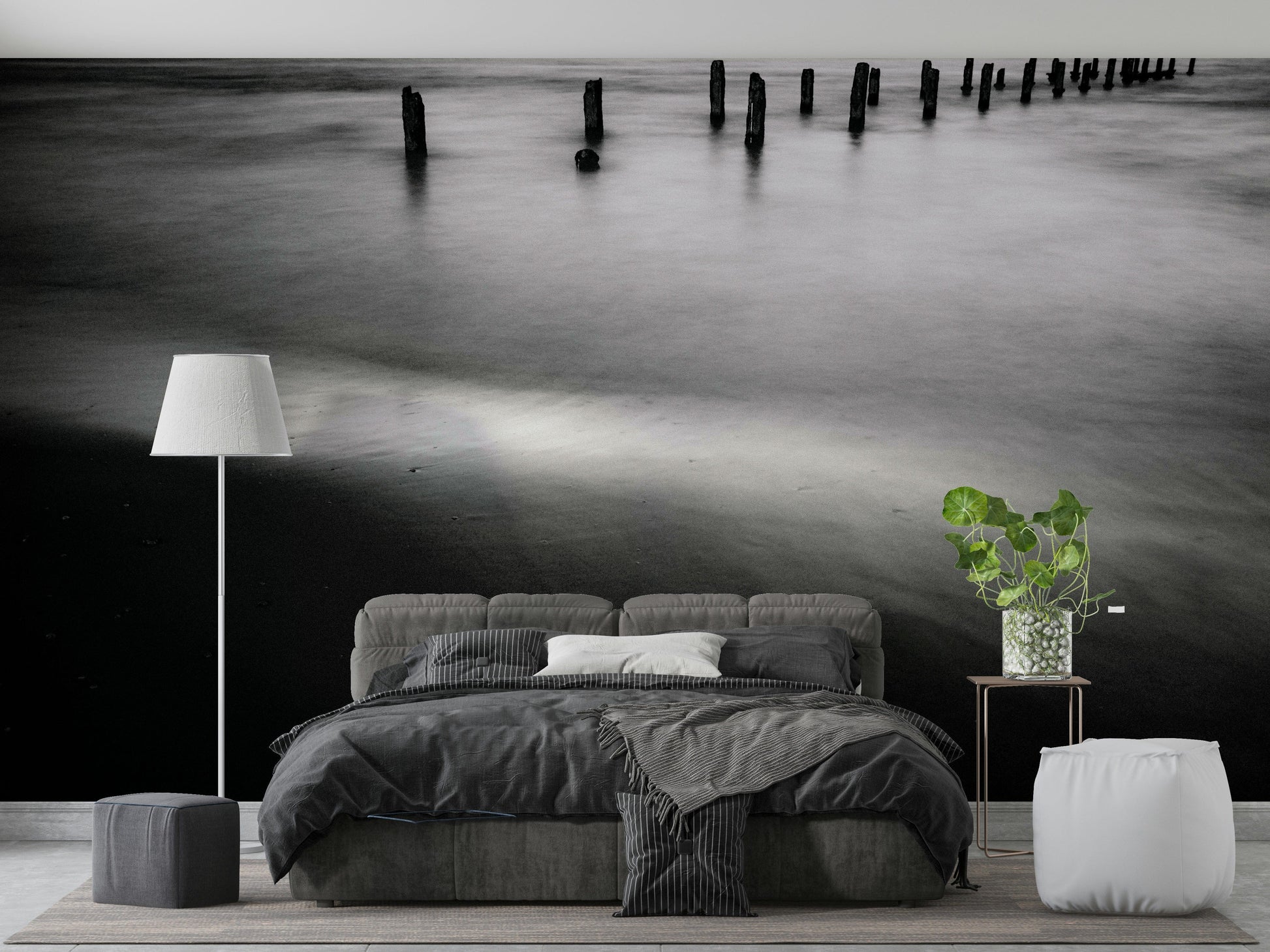 A beautiful wide-angle wall mural of the sea.


