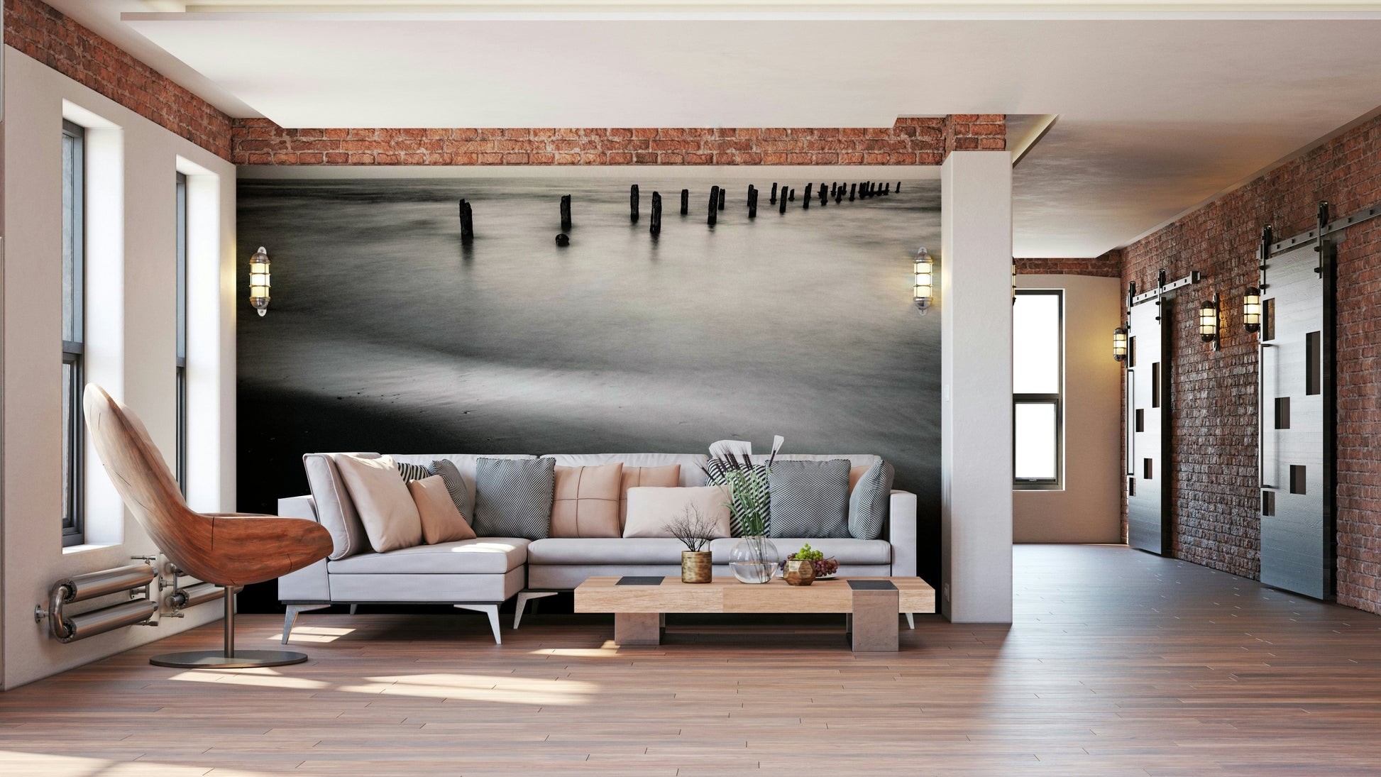 A contemplative peaceful beach wallpaper mural for a feature wall.

