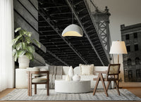 Modern City Bridge Wall Mural – Detailed monochrome mural featuring urban bridge geometry and perspective.