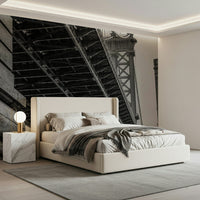 Modern Bridge Wall Mural – Contemporary mural with sleek bridge lines in high-contrast black and white.