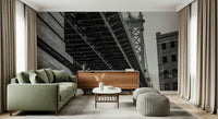 Black and White Bridge Wall Mural – Minimalist cityscape mural featuring a bold bridge design in monochrome tones.