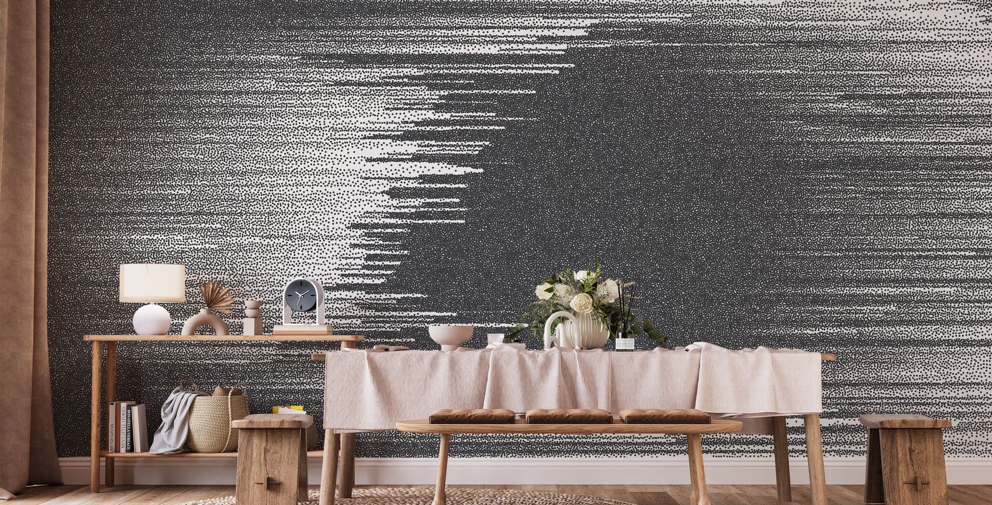 Black and White Glitch Abstract Wall Art Wall Mural - Giffywalls